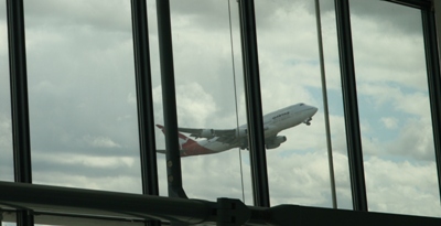 Qantas 747 takes off at Heathrow